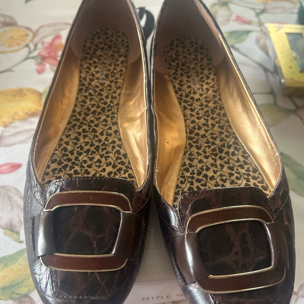 Nine West Women’s Brown Leather Buckle Flats